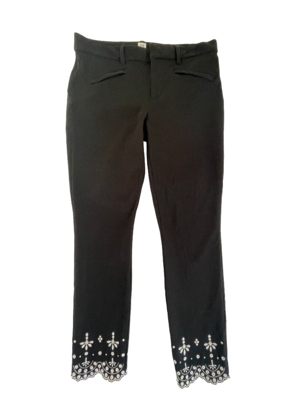 Gap For Good Black Skinny Ankle Pants Eyelet Hem Embroidered Cropped Size 8
